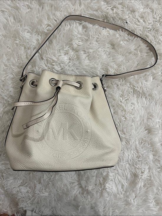 Michael Kors Handbags - Michael Kors Off-White Pebbled Leather Drawstring Shoulder Bag